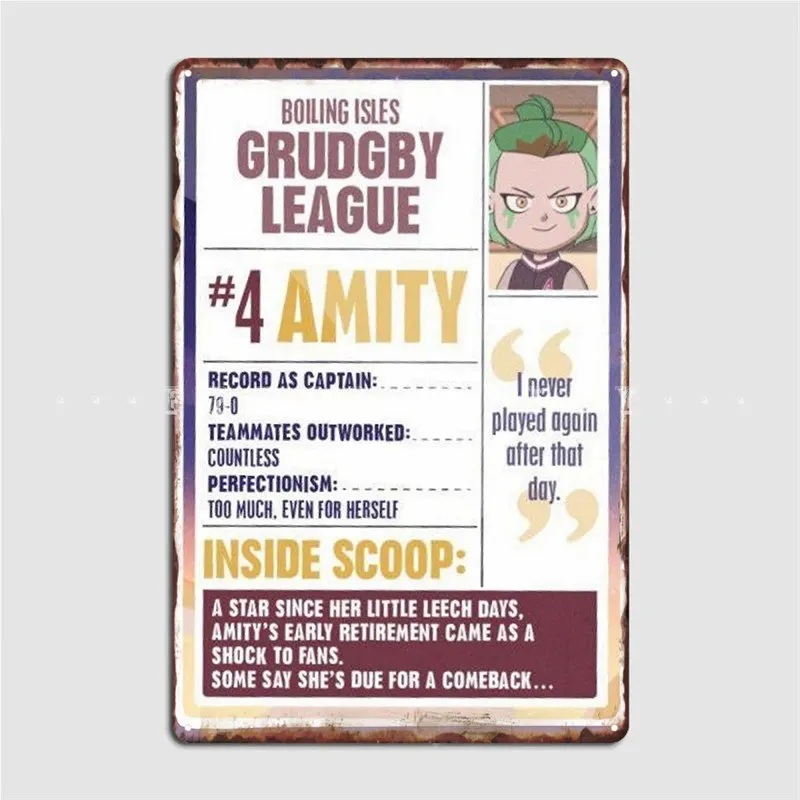 Amity Blight Boiling Isles Grudgby League Card Metal Sign Plaques Club Bar Personalized Wall Cave Tin Sign Poster