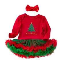 Рождественское платье для дня рождения для маленьких девочек 1 год платье-пачка с Микки платье зеленого и красного цвета осенние платья с длинными рукавами для маленьких девочек