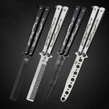 

Stainless Steel Training Balisong Folding Knife Dragon Pattern Titanium Coated Butterfly Style Dull Blade Knife Tool#1