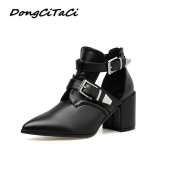

DongCiTaCi Western Motorcycle Boots Women Shoes Woman Ankle Boots Retro Thick Heels Black Knight Riding Cool Booties 35-42