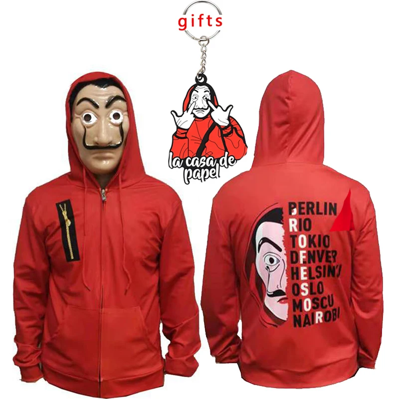 

Salvador Dali The House of Paper Heist Hoodie Cosplay Costume Keychain Unisex Halloween La Casa De Papel Jackets Sweatshirts