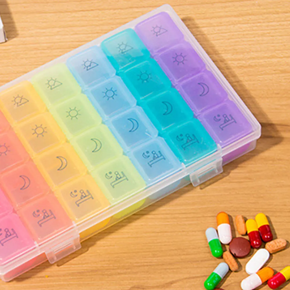 Travel Rainbow 28 Grids Seven Day Pills Box Medicine Case Storage Divider Dispenser Splitter Organizer Container