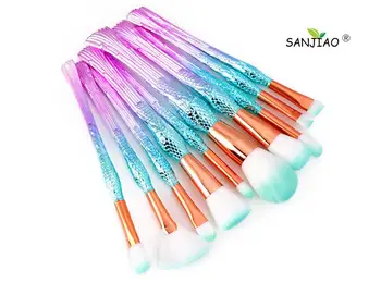 

Sanjiao 10 Pieces Makeup Brushes Set Eye Shadow Foundation Powder Eyeliner Eyelash Lip Make Up Brush Cosmetic Beauty Tool Kit