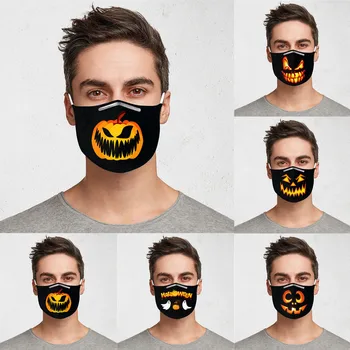 

2020 Halloween Print Face Mask Scarf Mascarilla Mascarar Activated Carbon Mask Washable And Reusable Mascarillas In Stock
