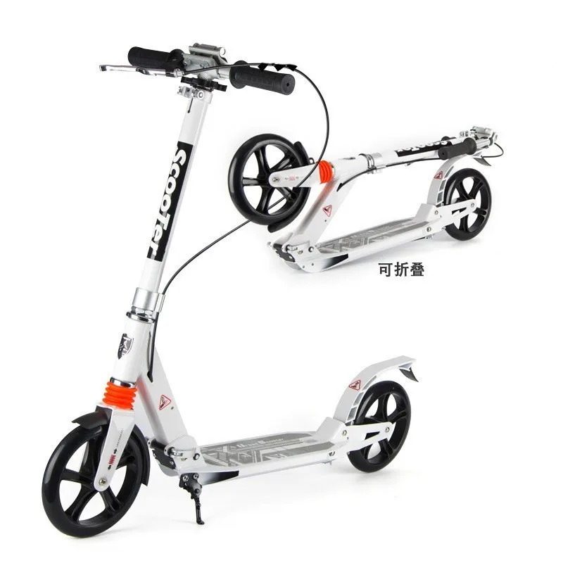 

Kick Scooter Urban Kid Street Double Round Height Adjustable Word Double Buffer Foot Hand Brake Skateboard Portable Riding