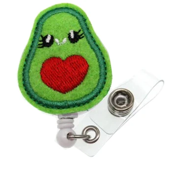 

Cute Pattern Felt Fruit Avocado Retractable 360° ID Badge holder For Student card/gift