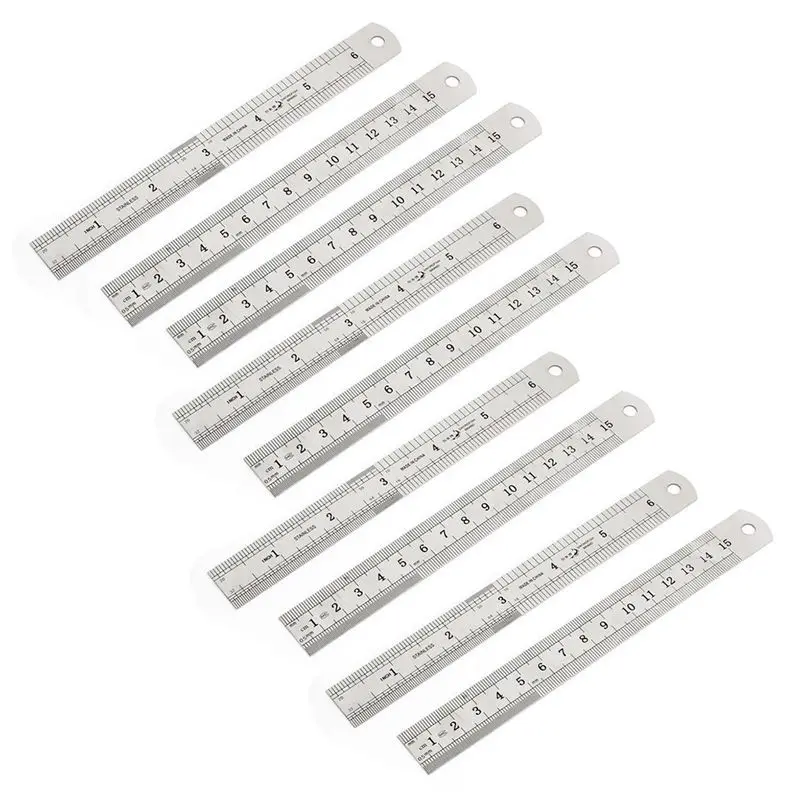 

9 pcs Stainless Steel 15cm/6" Drafting Scale Ruler Measuring Tool Silver
