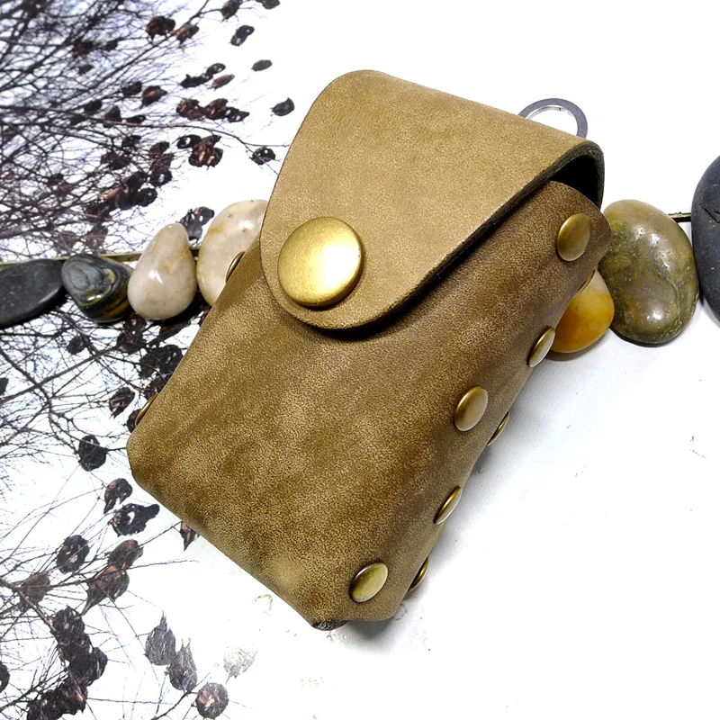 

blongk Large Capacity Hand-made Leather Key Holder House Key Organizer Rivet Car Key Case on Belt Waist Pack Bag Men Women MD-TY