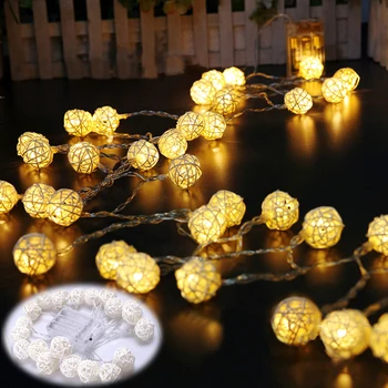 

Rattan Ball LED String Lights Romantic Outdoor Indoor Fairy Christmas Lamps Garland Round Holiday Light Party Wedding Decoration