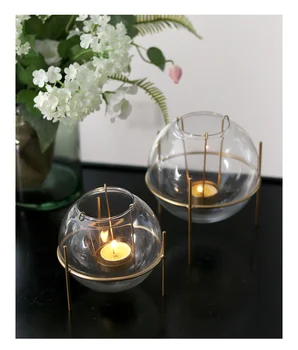 

Simple Glass Candlestick Metal Modern Romantic Candle Holder Living Room Suporte De Vela Restaurant Dining Decoration MM60ZT