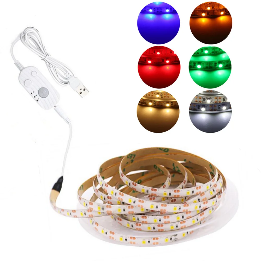 

USB LED Strip Light PIR Motion Sensor Tape Rope Waterproof Under Cabinet Dimmable Night Lamp For Kitchen Closet Wardrobe Stairs