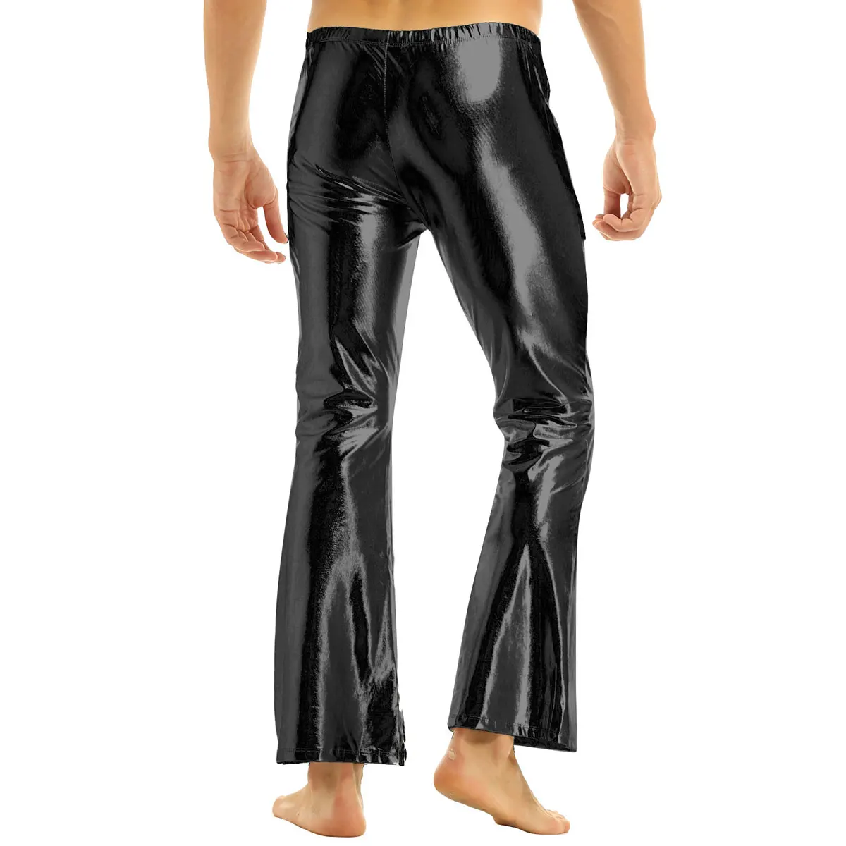 Mens Shiny Metallic Flare Pants Rave Party Club Bar Disco Pole Dance Stage Performance Costume Bell Bottom Trousers Streetwear