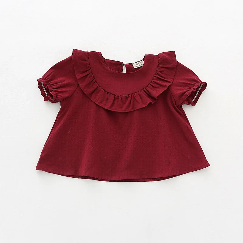 

Summer New Style Flounced GIRL'S Shirt CHILDREN'S Short-sleeved Clothes Pure Cotton GIRL'S Shirt Baby Shirt
