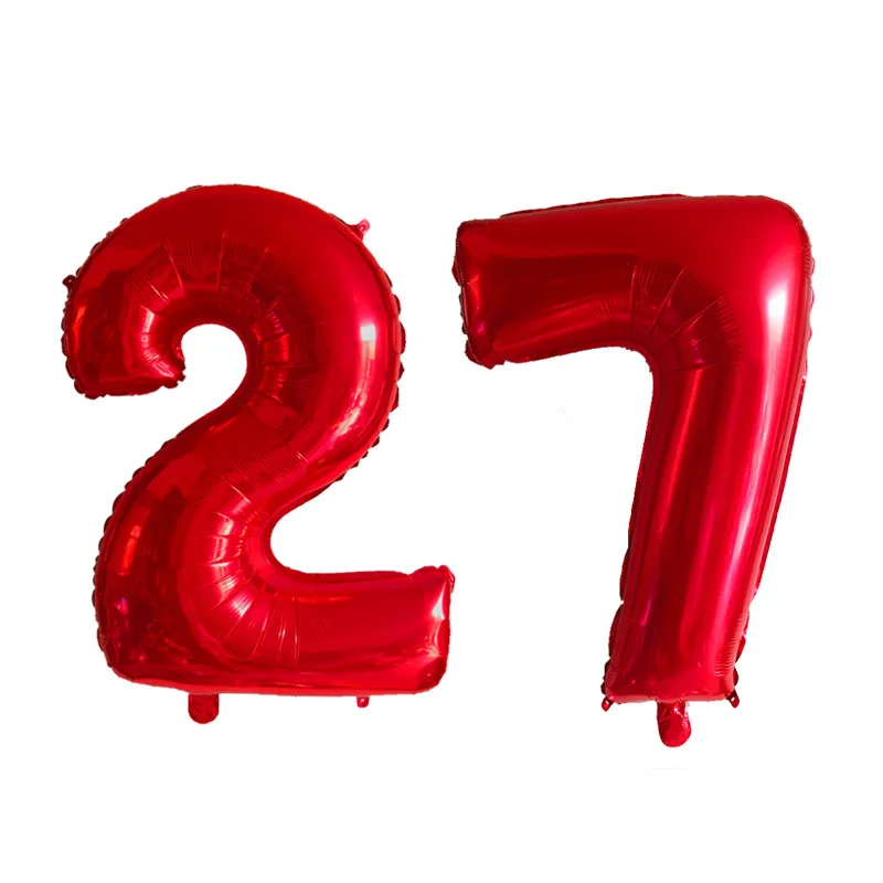 2 шт./лот, 32, 40 дюймов, розовое золото, номер 27, фольгированные шары, декорации с днем рождения, принадлежности для девочек 27 лет, вечерние украшения, подарки - Цвет: Красный