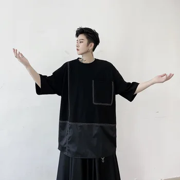 

Male Women Hip Hop Loose Tee Shirt Men Splice Japan Karajuku Streetwear Short Sleeve T-shirt