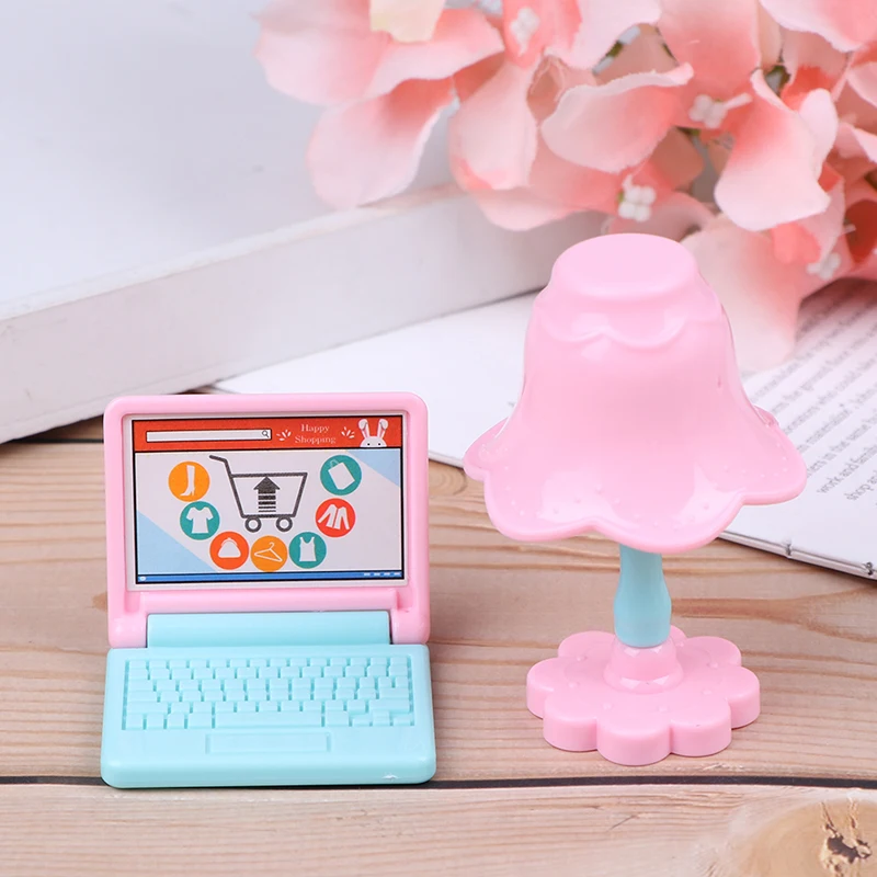 Cute Miniature furniture Doll Role Playing Props Worktable Table Accessories Lamp + Computer | Игрушки и хобби