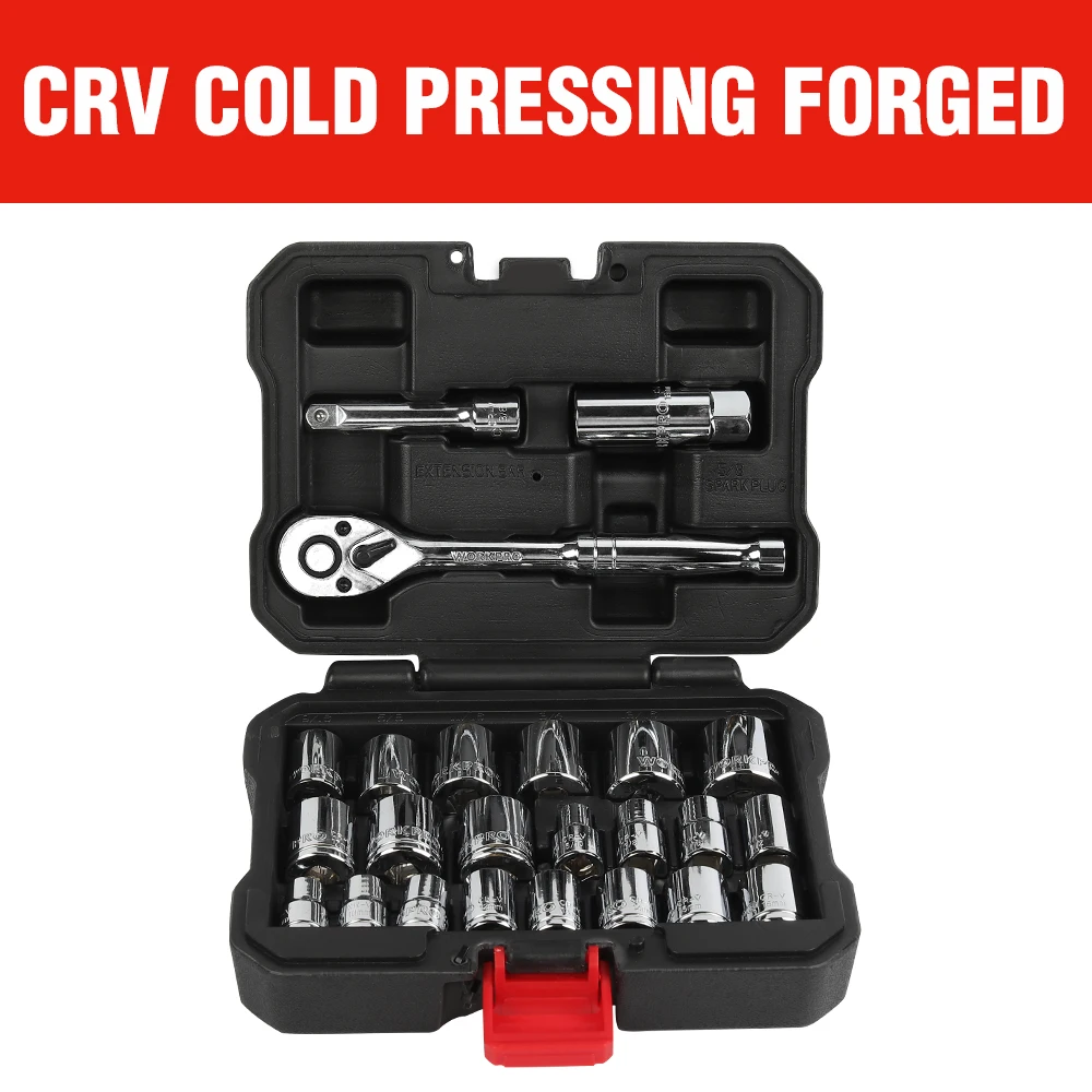 £15.68 Workpro 24pc Tool Set Torque Wrench Socket Set 38 Ratchet