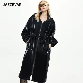 

Jia Zehua Autumn And Winter Windbreaker Female X-Long Imitation Shark Skin Pu Leather Over The Knee European Vers -50