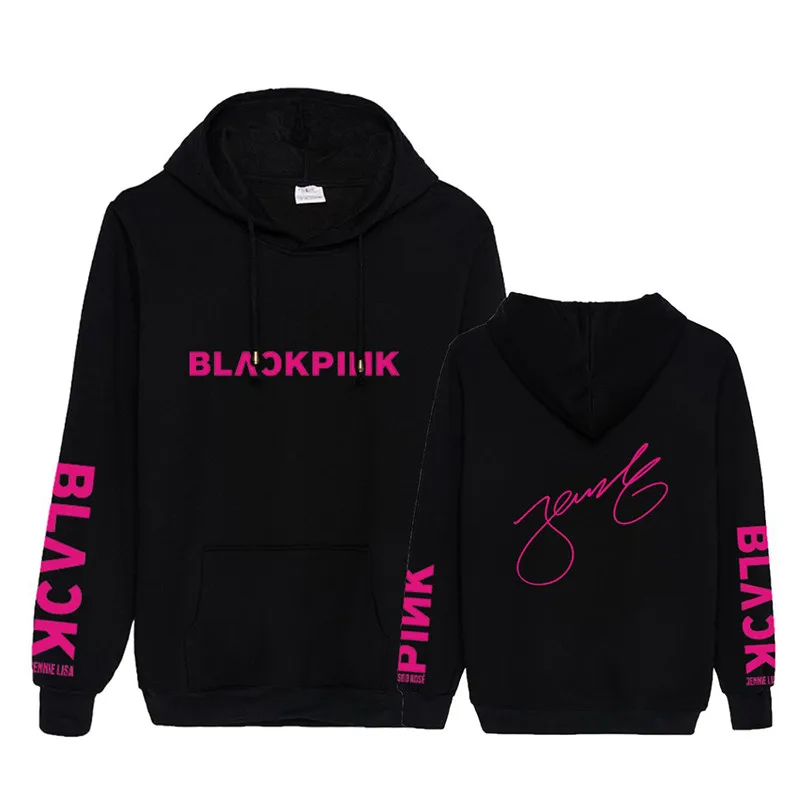  KPOP Blackpink JISOO JENNIE ROSE LISA Signature Black Pink Hooded Sweatshirt Long Sleeve Tops Pullo