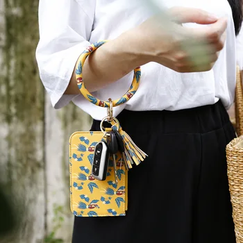 

2020 New Hot Sell Keychain Card Bag for Women Men Flower Snake Wallet PU Leather Tassel Kabaw Fashion Bracelet Keychain Jewelry