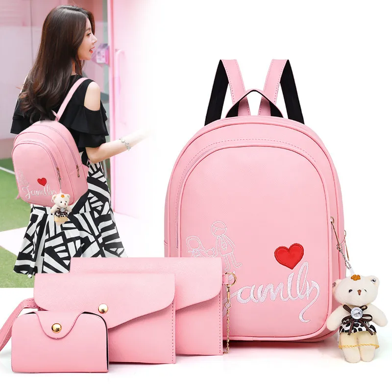 

Bear Four-piece Set Backpack 2018 New Style Embroidered WOMEN'S Backpack College Style Large-Volume Backpack Different Size Bags