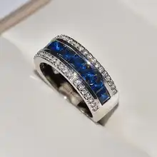 Роскошные Синие обещания обручальное кольцо женская обручальное кольцо ювелирные изделия Размер 6-10