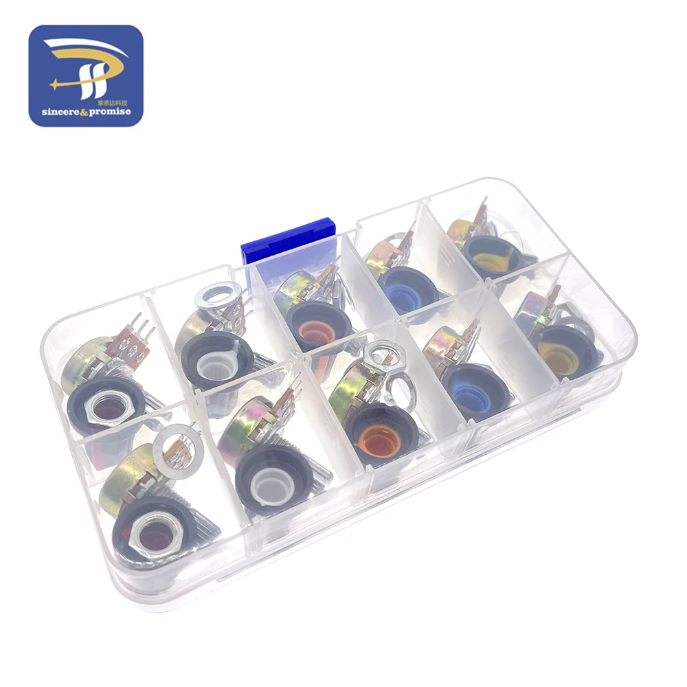 WH148 Potentiometer Kit B1K 2K 5K 10K 20K 50K 100K 250K 500K 1M 15mm Linear Taper Rotary Resistor Set 3pin With Cap linear potentiometer,rotary potentiometer,potentiometer kit,adjustable resistor