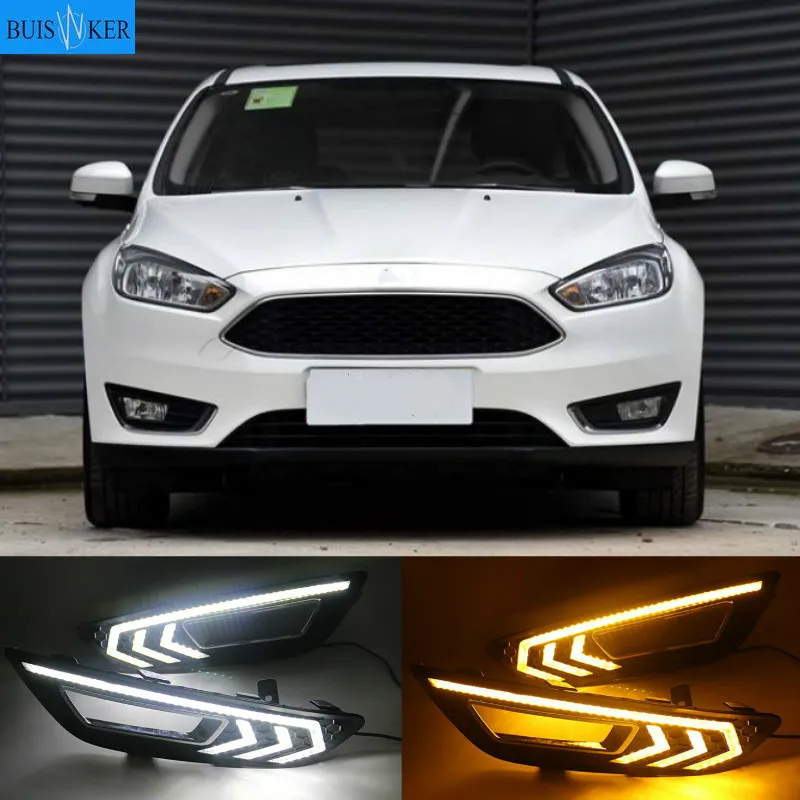 

2 шт. для Ford Focus 3 mk3 2015 2016 2017 2018 реле поворота и затемнения 12 в светодиодный ные Автомобильные дневные ходовые огни противотуманные фары