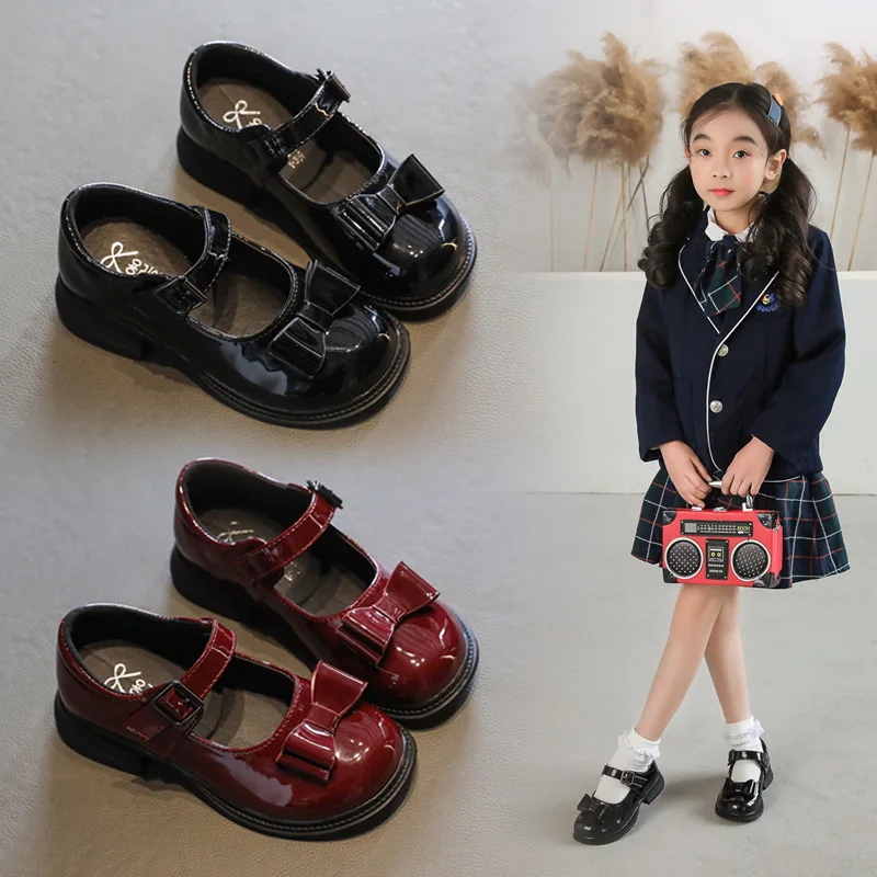 2021new School Girls Leather Shoes Student Black Dress Shoes Girls Princess Shoes Kids Black
