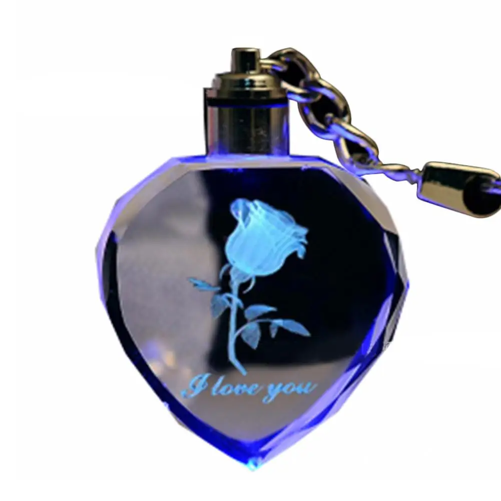 

Carved LED Love Gift Crystal Rose Keychain Crystal Rose Keychain Love Heart Key Keyring Colorful Glowing Gifts