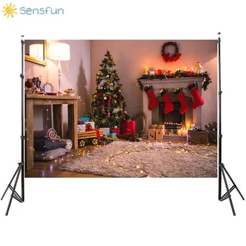 

Sensfun Family Party Background Fireplace Christmas Tree Christmas Backdrops Photo Stutio Holiday Decorations Props Photocall