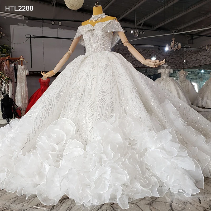 HTL2288 2022 New Beach Elegante Bride Wedding Dress Pearls Boho Shiny Lace Civil Boat Neck Wedding Gown Vestido De Noiva Boho 1