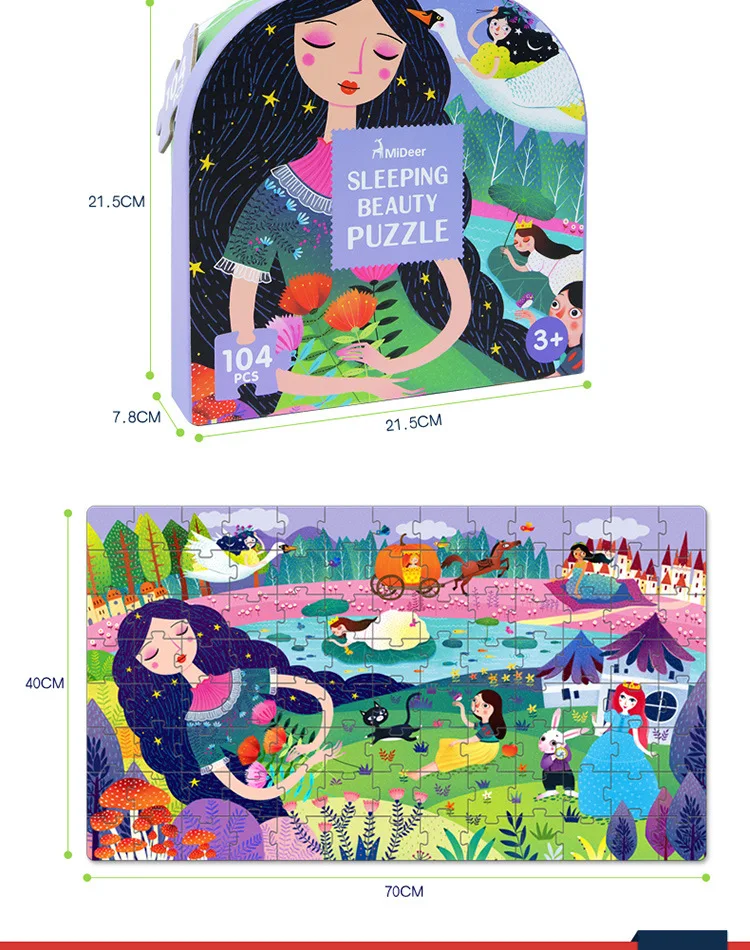 Children Educational Toys 104 pcs Intelligence Jigsaw Puzzle Backpack Sleeping Beauty Paper Puzzle Kids Birthday Gift Box
