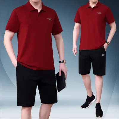Red shorts Лето, футболка с коротким рукавом, мужской повседневный спортивный костюм, свободный большой размер 5XL, спортивный костюм для бега, шорты для бега, штаны, комплект из 2 предметов - Цвет: Red shorts