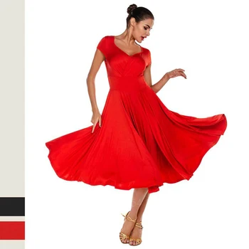 

Women Modern Flamenco Dance Dress Satin Smooth Bullfight Big Swing Dress Spanish Gypsy Style Skirt Belly Ballroom Performance