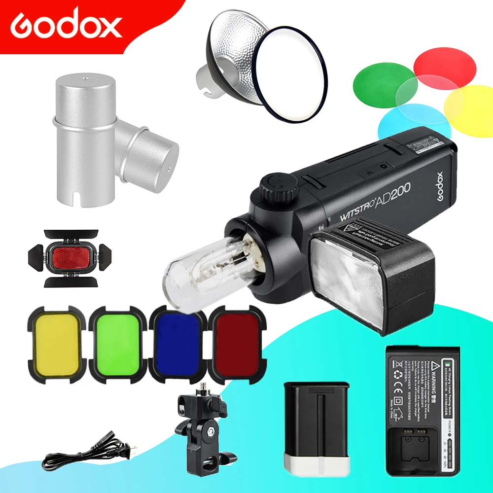 US $369.00 Godox AD200 200Ws TTL Pocket Flash Strobe Kit With XPro Trigger 2900mAh Lithimu Battery And Bare Bulb BD07