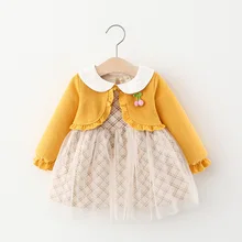 

Baby Girls Dress Clothing Sets Spring Cute Doll Collar Infant Clothes Cardigan Floral DressTwo-piece Suit Toddler Outdoor Outfit