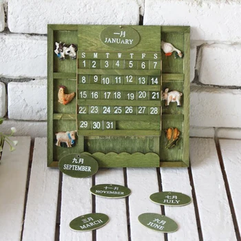 

Vintage Creative Mediterranean Style Wallmount Wooden Adjustable Cubes Calendar Perpetual Desk Calendar