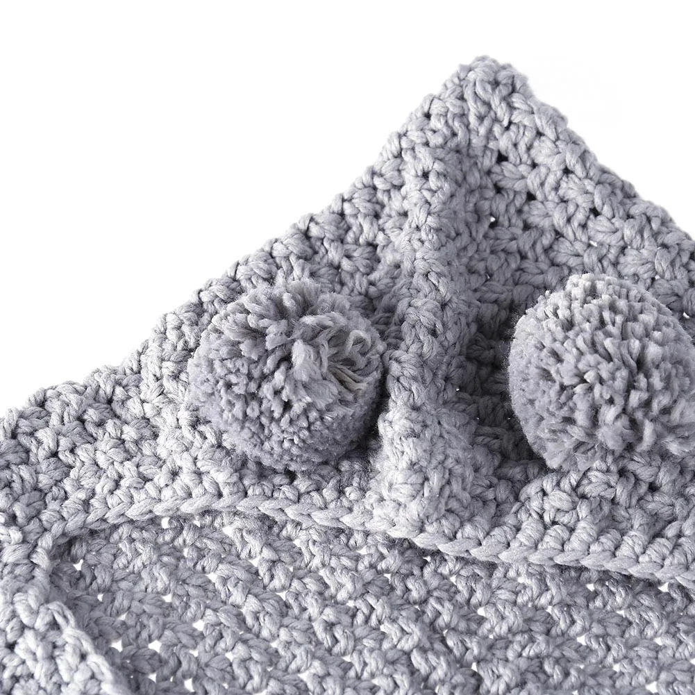 Gray Beige Winter Knitted Double Ball Hats Baby Girls Shawls Hooded Cowl Beanie Scarf