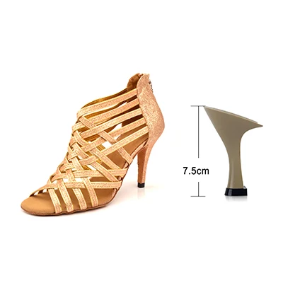 SHOYDANC/золотистые блестящие золотистые женские туфли для танцев на высоком каблуке для бальных танцев черные вечерние туфли для сцены для девочек - Цвет: Gold 7.5cm
