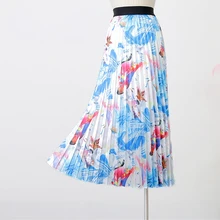 Плиссированная юбка, осенняя и зимняя мода, с принтом, эластичная, высокая талия, слово, большая, качающаяся длинная юбка для женщин