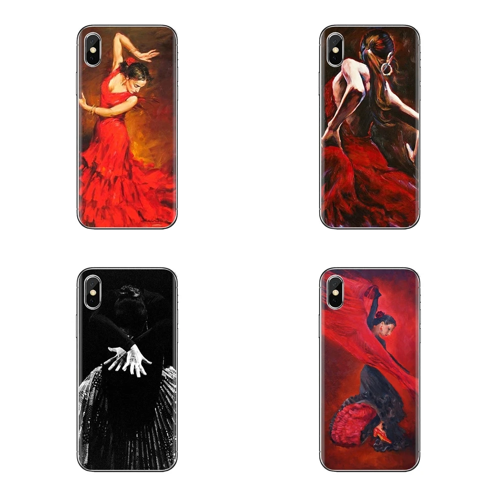 For iPhone XS Max XR X 4 4S 5 5S 5C SE 6 6S 7 8 Plus Samsung Galaxy J1 J3 J5 J7 A3 A5 Covers Red The Spanish Dancer Flamenco Art |