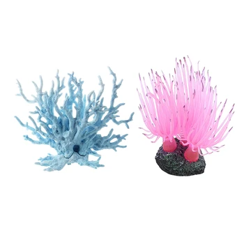 

2pcs Fish Tank Aquarium Decor Coral Flower Design Underwater Plant - Light Blue & Pink