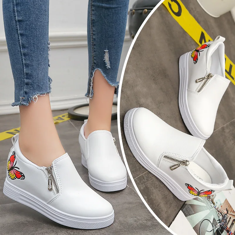 

2019 Spring And Autumn New Style Casual Elevator Loafers Waterproof Platform Printed Platform Heel Slanted Heel Low Top Foot Cov