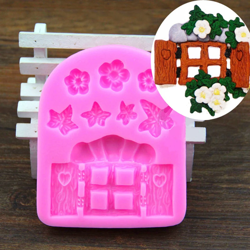 Window flower 3D фея Эльф дом дверь силиконовая форма помадка украшения торта шоколадная форма - Цвет: Window flower