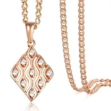 585, розовое золото, кристалл, прямоугольная подвеска, цепочка, ожерелье для женщин, девушек, белая подвеска в виде ромбов, шикарное ювелирное изделие, GP402