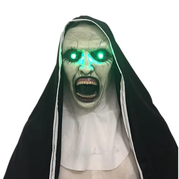 

LED Horror Nun Mask Scary Female Ghost Latex Masks with Headscarf Halloween Party Props Party Mask