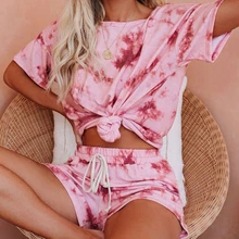 Aliexpress - Casual Tie Dye Two Piece Set Women Tracksuit Fashion Summer Top And Biker Shorts Matching Sets Outfits Sportswear New