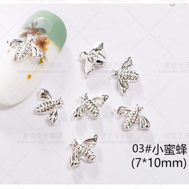 10PCs Big Silver 10 шт./лот, Япония, 3d, золото, серебро, пчела, дизайн ногтей, украшения, шарм, сделай сам, ювелирное изделие, сплав, шпильки, аксессуары, заклепки, дизайн ногтей, Dekor, новинка - Цвет: 10PCs Big Silver
