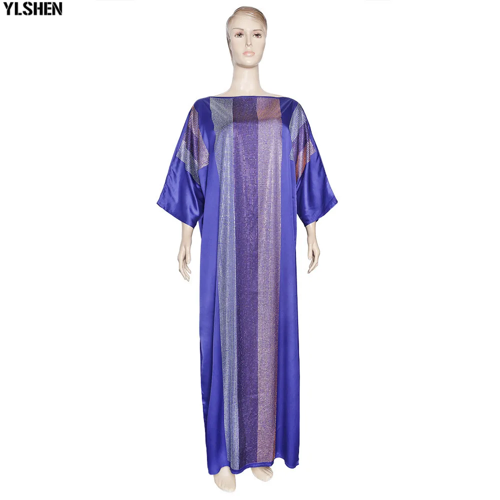 African Dresses for Women 2020 Dashiki Silk Diamonds Stripe Robe Boubou Africaine Femme Africa Maxi Dress African Clothes Ladies 05